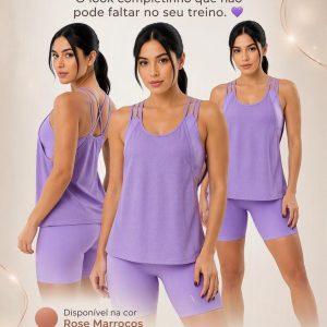 Trijunto Fitness Regata Dry Fit com Top Embutido + Short Suplex Gramatura 300 Zero Transparência VanUnique modelo veste M