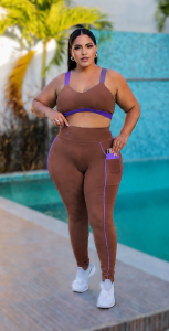 conjunto extrafitness Vanunique Plus com bolso na calça funcional e elásticos tecido suplex sem transparência
