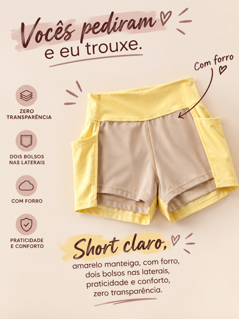 A curadoria VanUniqueFitStore chegou em amarelo-manteiga ✨ Um conjunto pensado para quem quer conforto + segurança + praticidade no treino